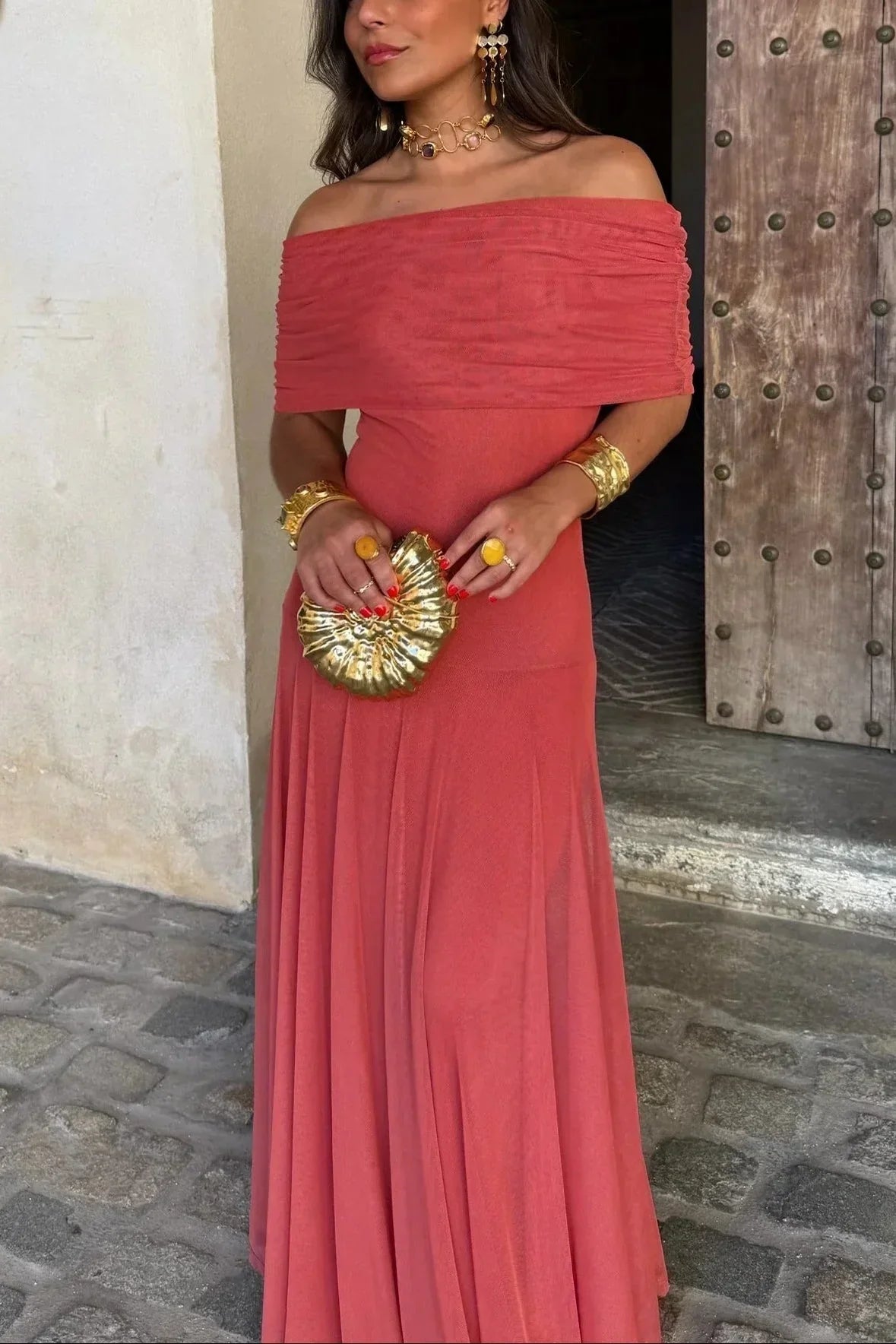 Sofia - Vestido Longo de Verão Plissado Ombro Único